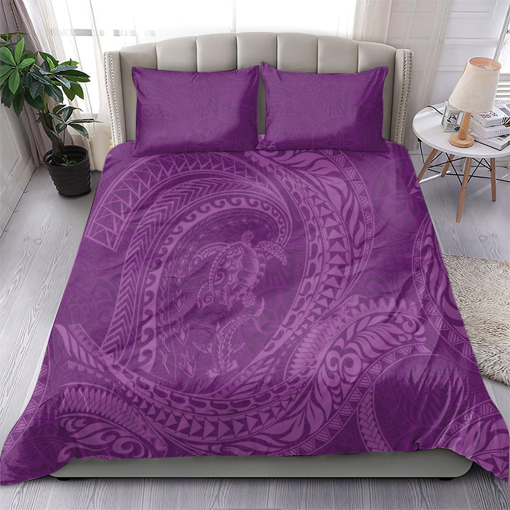 Hawaiian Turtle and Shark Bedding Set Kakau Tribal with Polynesian Pattern Pink Color