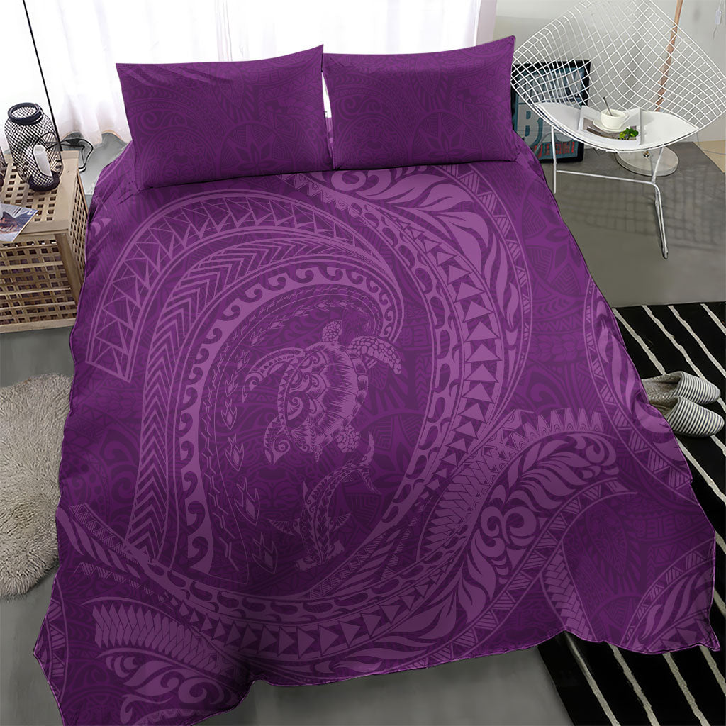 Hawaiian Turtle and Shark Bedding Set Kakau Tribal with Polynesian Pattern Pink Color