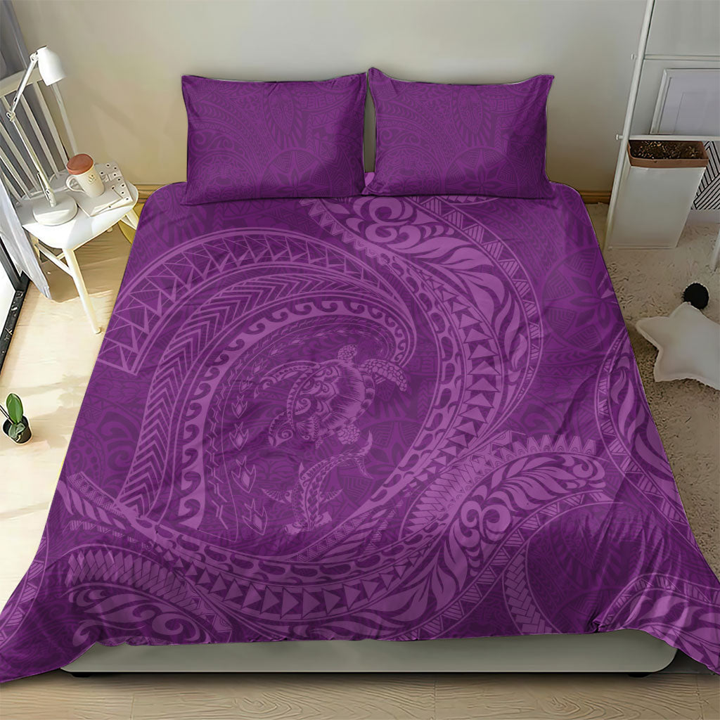 Hawaiian Turtle and Shark Bedding Set Kakau Tribal with Polynesian Pattern Pink Color