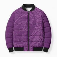 Hawaiian Turtle and Shark Bomber Puffer Jacket Kakau Tribal with Polynesian Pattern Pink Color