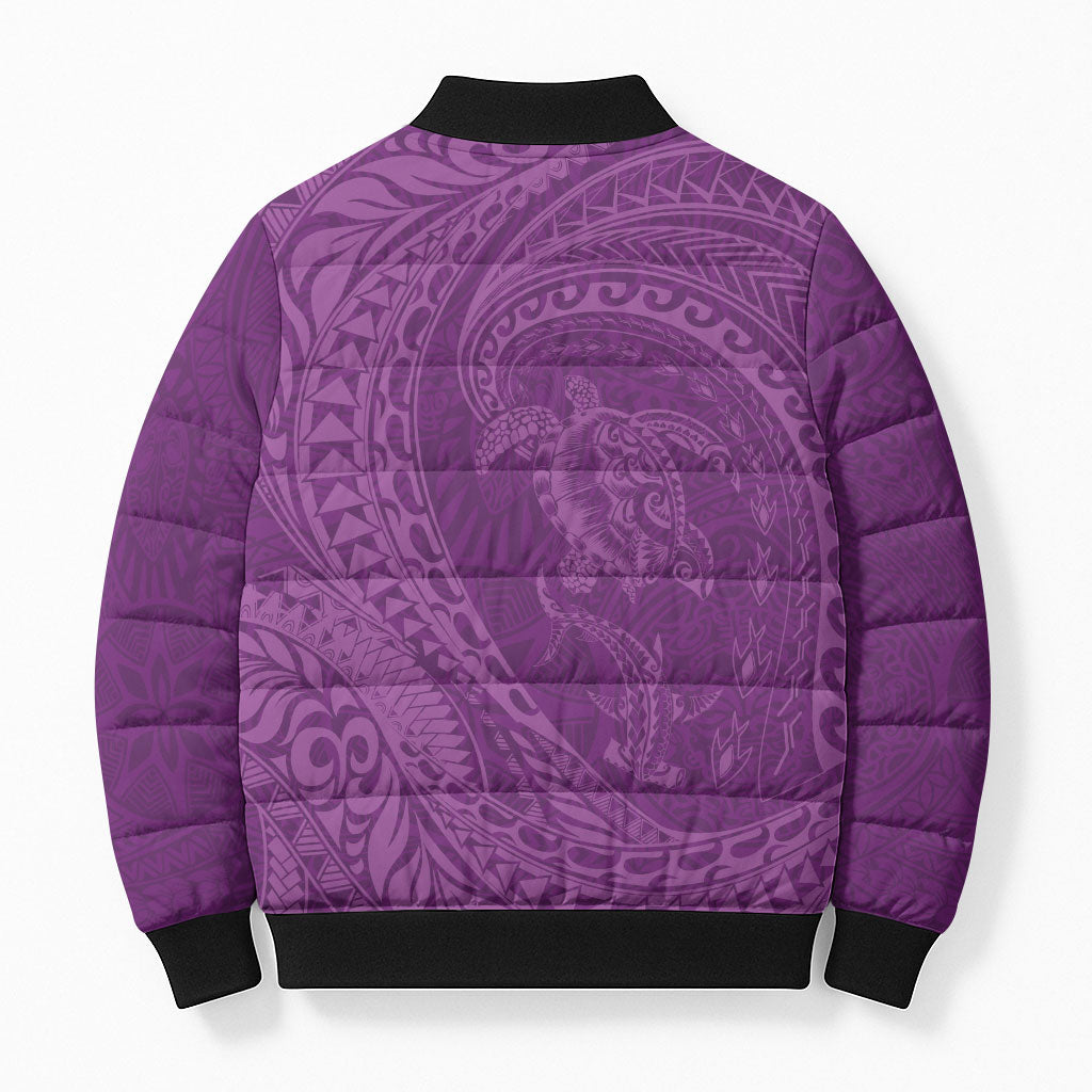 Hawaiian Turtle and Shark Bomber Puffer Jacket Kakau Tribal with Polynesian Pattern Pink Color