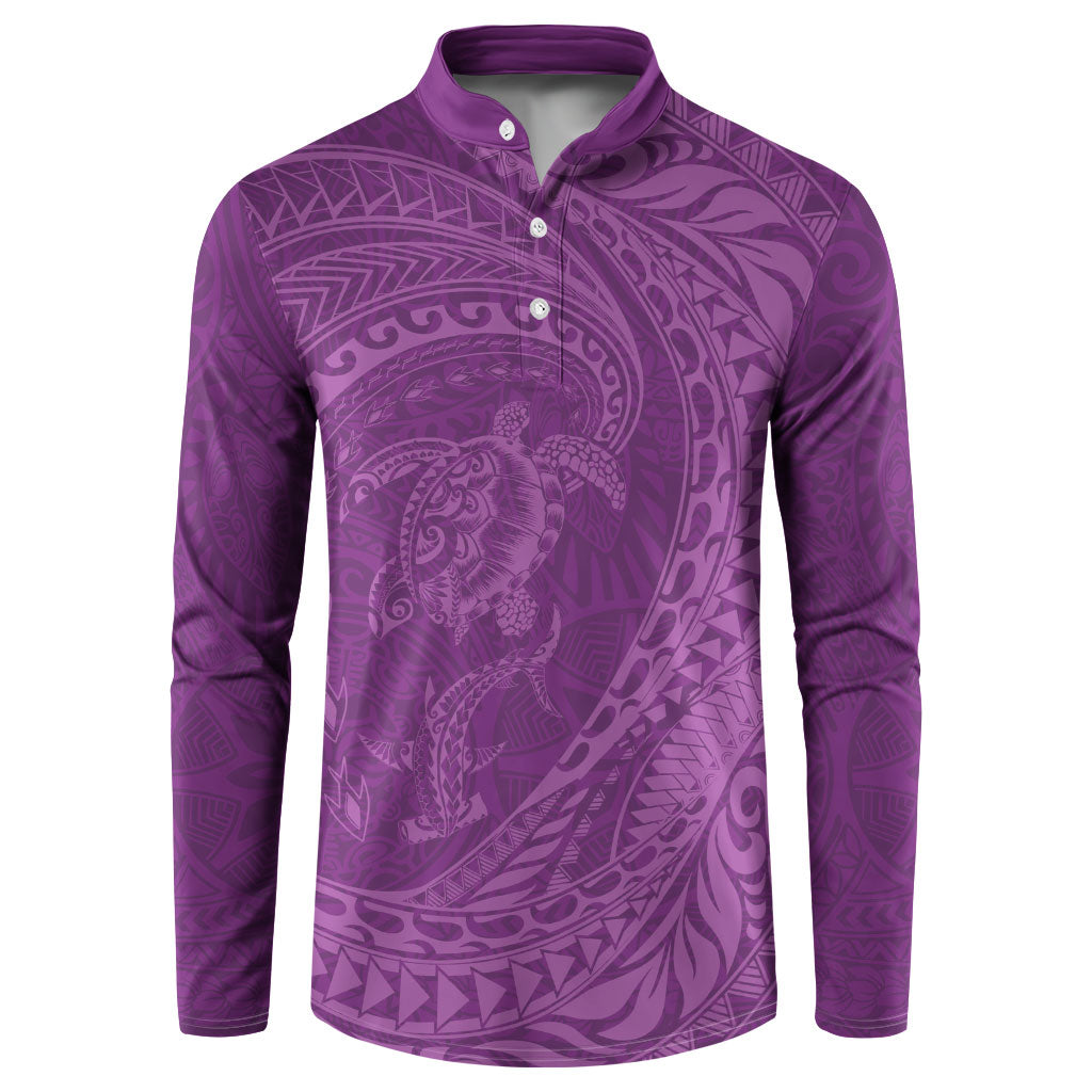 Hawaiian Turtle and Shark Button Sweatshirt Kakau Tribal with Polynesian Pattern Pink Color