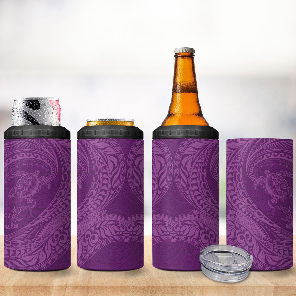 Hawaiian Turtle and Shark 4 in 1 Can Cooler Tumbler Kakau Tribal with Polynesian Pattern Pink Color