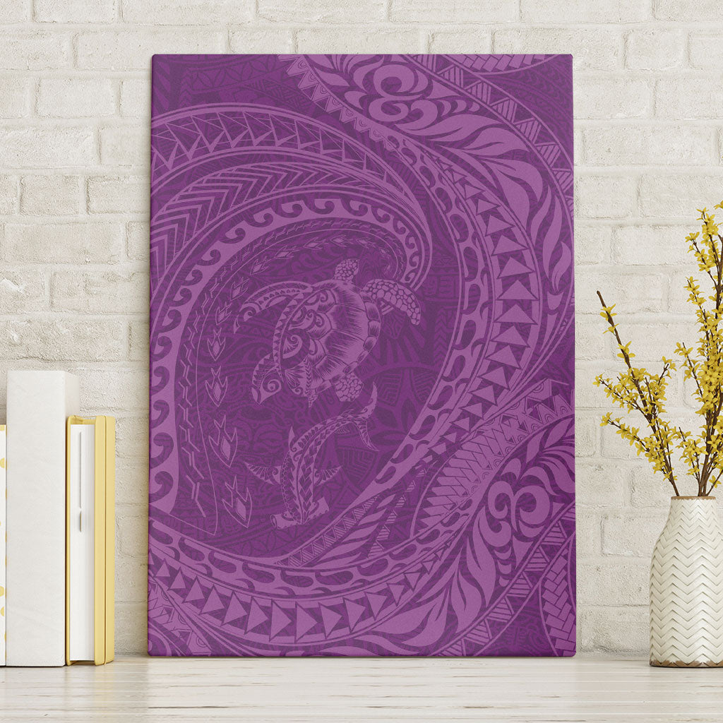 Hawaiian Turtle and Shark Canvas Wall Art Kakau Tribal with Polynesian Pattern Pink Color