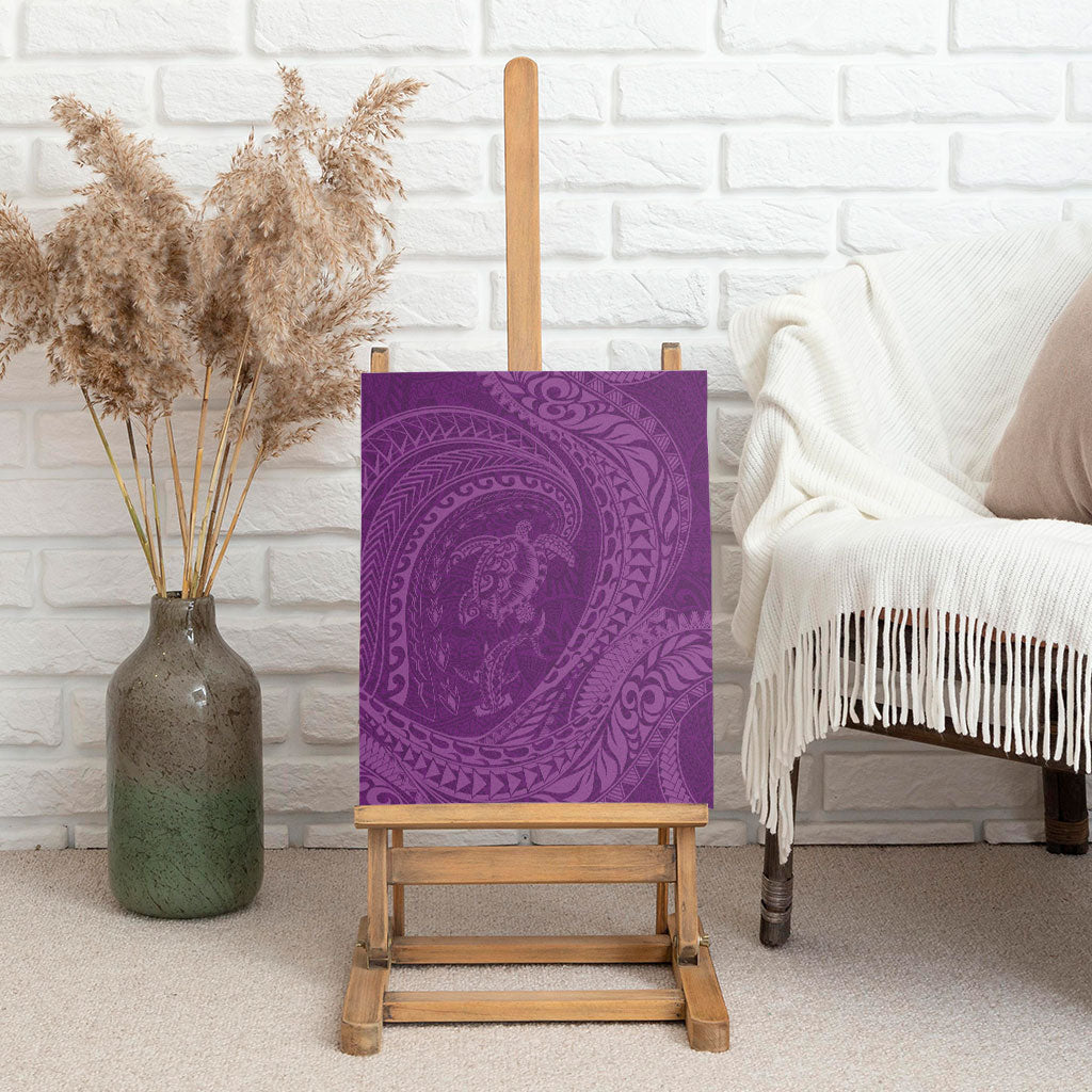 Hawaiian Turtle and Shark Canvas Wall Art Kakau Tribal with Polynesian Pattern Pink Color