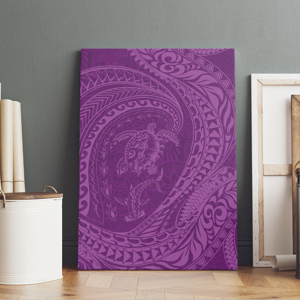 Hawaiian Turtle and Shark Canvas Wall Art Kakau Tribal with Polynesian Pattern Pink Color