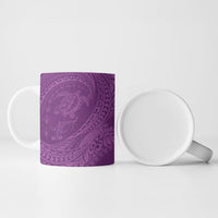 Hawaiian Turtle and Shark Ceramic Mug Kakau Tribal with Polynesian Pattern Pink Color