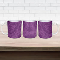 Hawaiian Turtle and Shark Ceramic Mug Kakau Tribal with Polynesian Pattern Pink Color