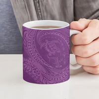 Hawaiian Turtle and Shark Ceramic Mug Kakau Tribal with Polynesian Pattern Pink Color