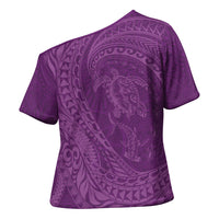 Hawaiian Turtle and Shark Cross Shoulder Shirt Kakau Tribal with Polynesian Pattern Pink Color