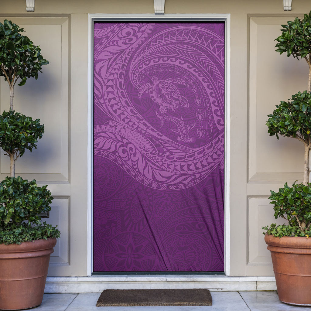 Hawaiian Turtle and Shark Door Cover Kakau Tribal with Polynesian Pattern Pink Color