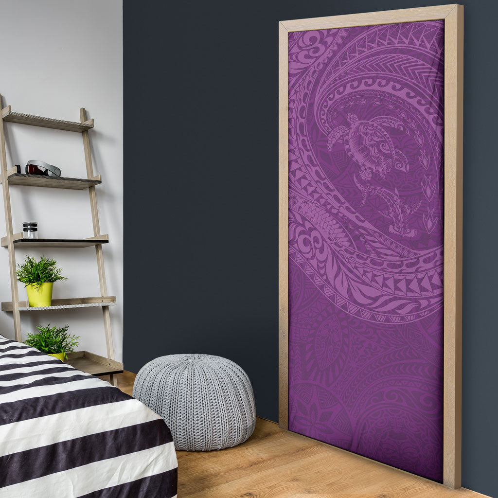 Hawaiian Turtle and Shark Door Cover Kakau Tribal with Polynesian Pattern Pink Color