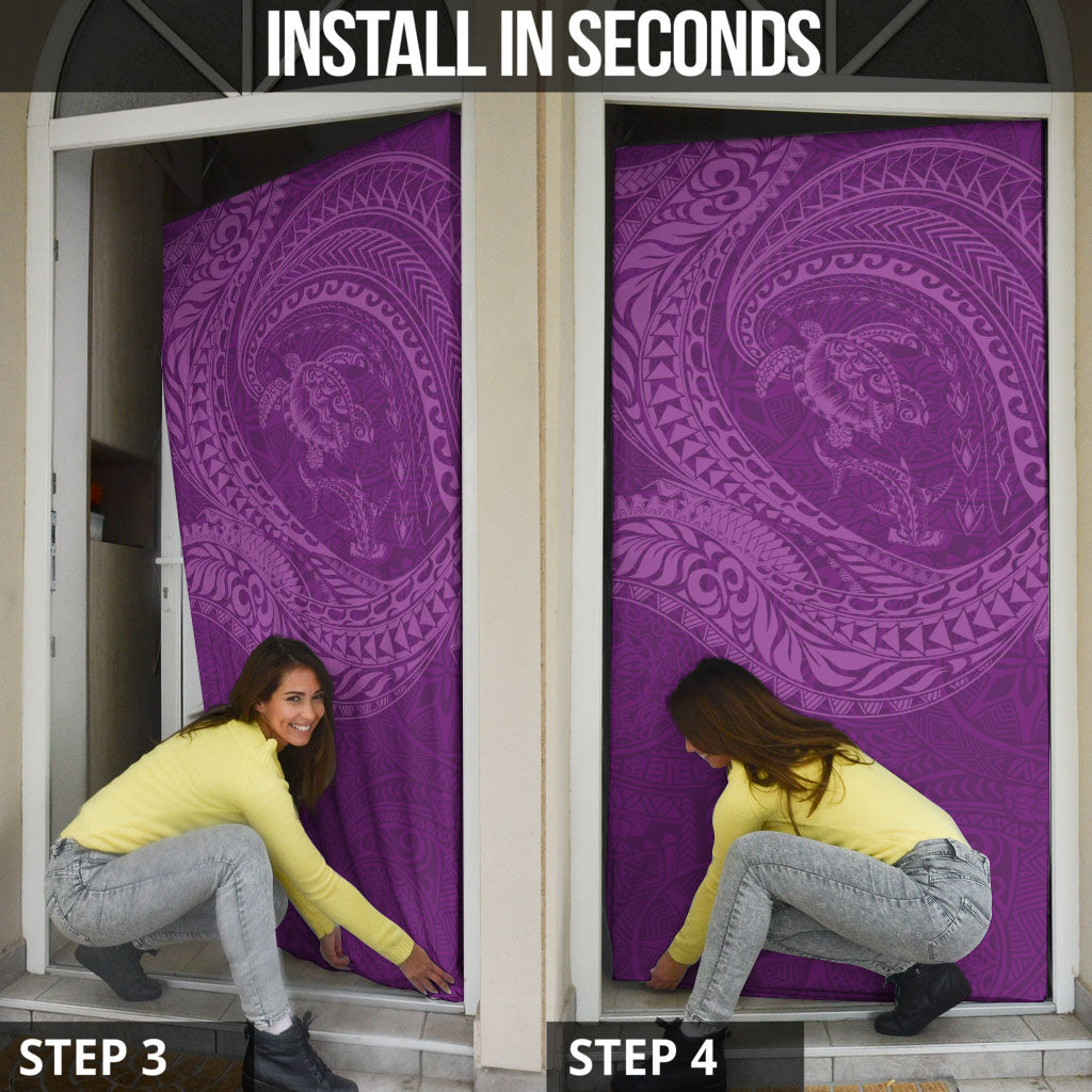 Hawaiian Turtle and Shark Door Cover Kakau Tribal with Polynesian Pattern Pink Color