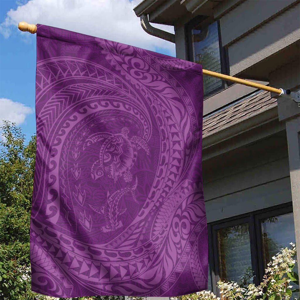 Hawaiian Turtle and Shark Garden Flag Kakau Tribal with Polynesian Pattern Pink Color