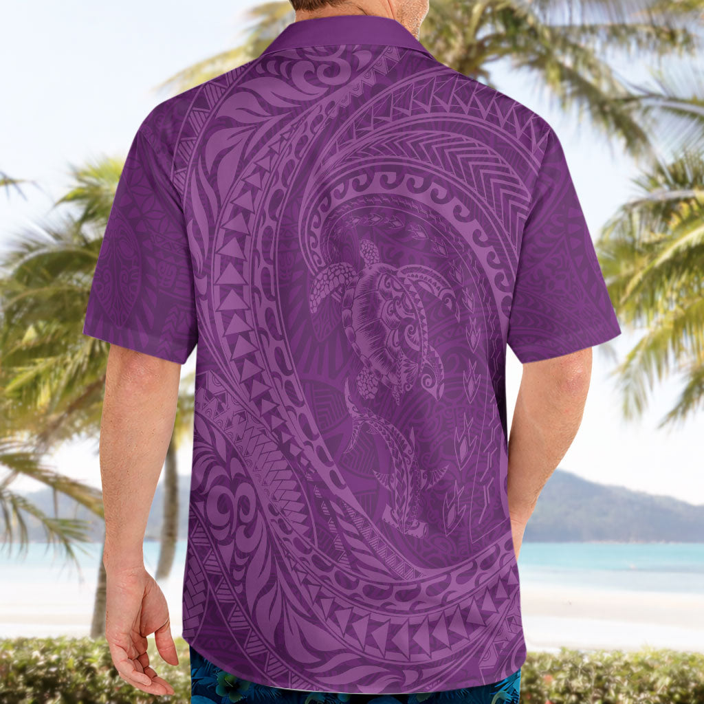 Hawaiian Turtle and Shark Hawaiian Shirt Kakau Tribal with Polynesian Pattern Pink Color