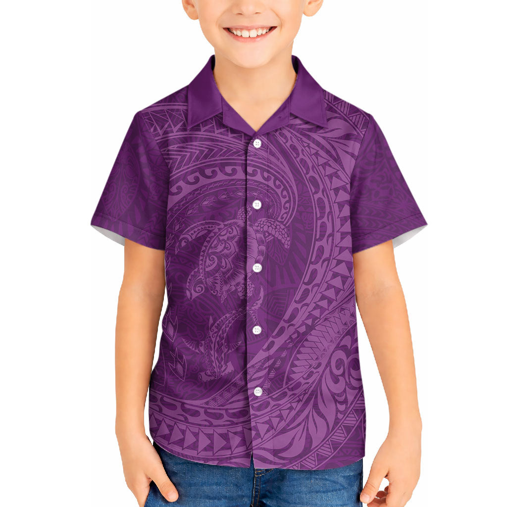 Hawaiian Turtle and Shark Hawaiian Shirt Kakau Tribal with Polynesian Pattern Pink Color