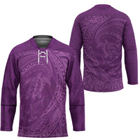 Hawaiian Turtle and Shark Hockey Jersey Kakau Tribal with Polynesian Pattern Pink Color