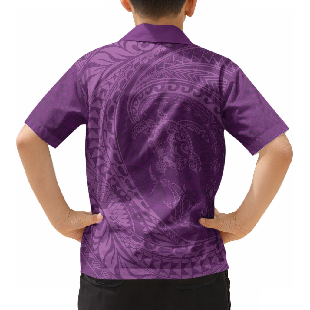 Hawaiian Turtle and Shark Kid Hawaiian Shirt Kakau Tribal with Polynesian Pattern Pink Color