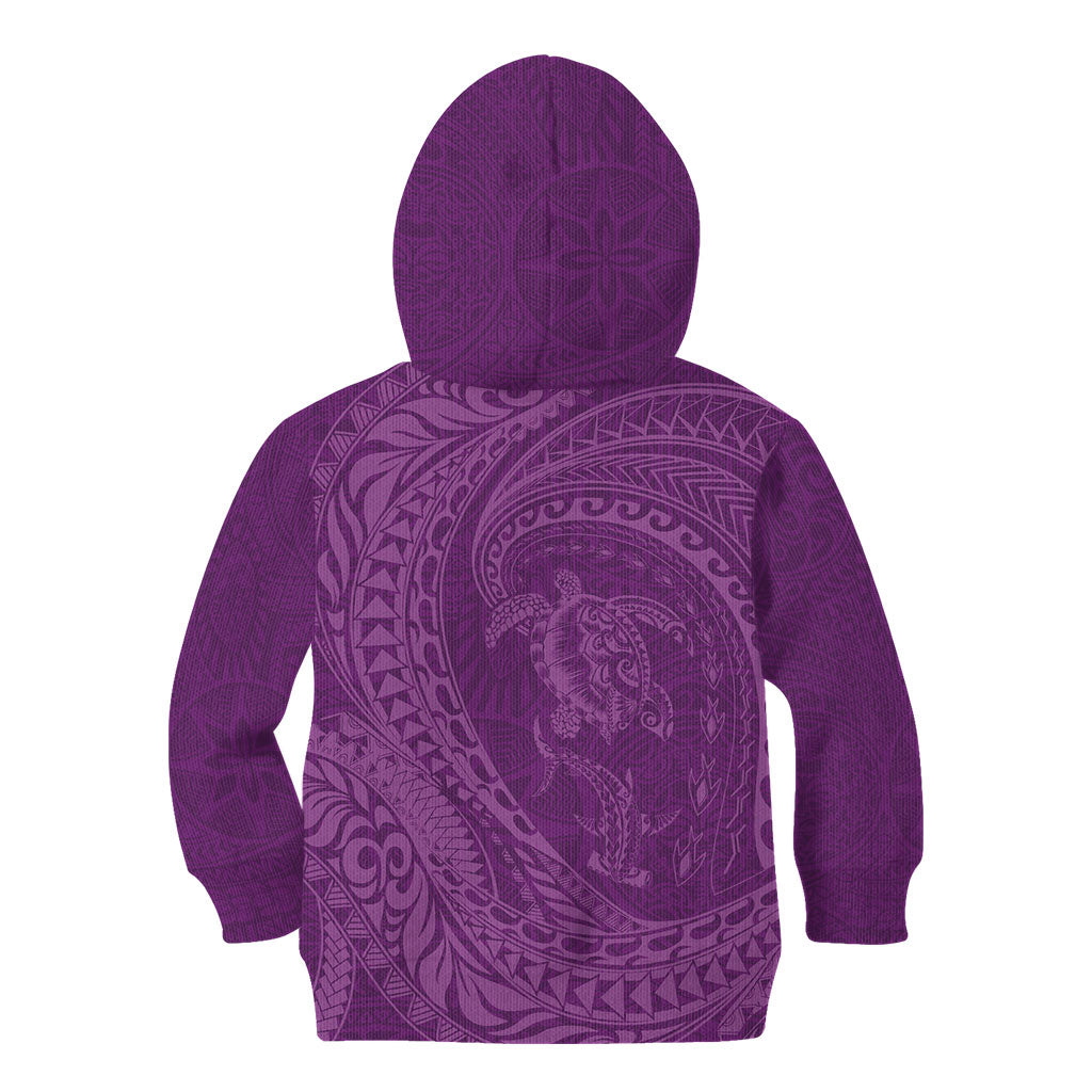 Hawaiian Turtle and Shark Kid Hoodie Kakau Tribal with Polynesian Pattern Pink Color
