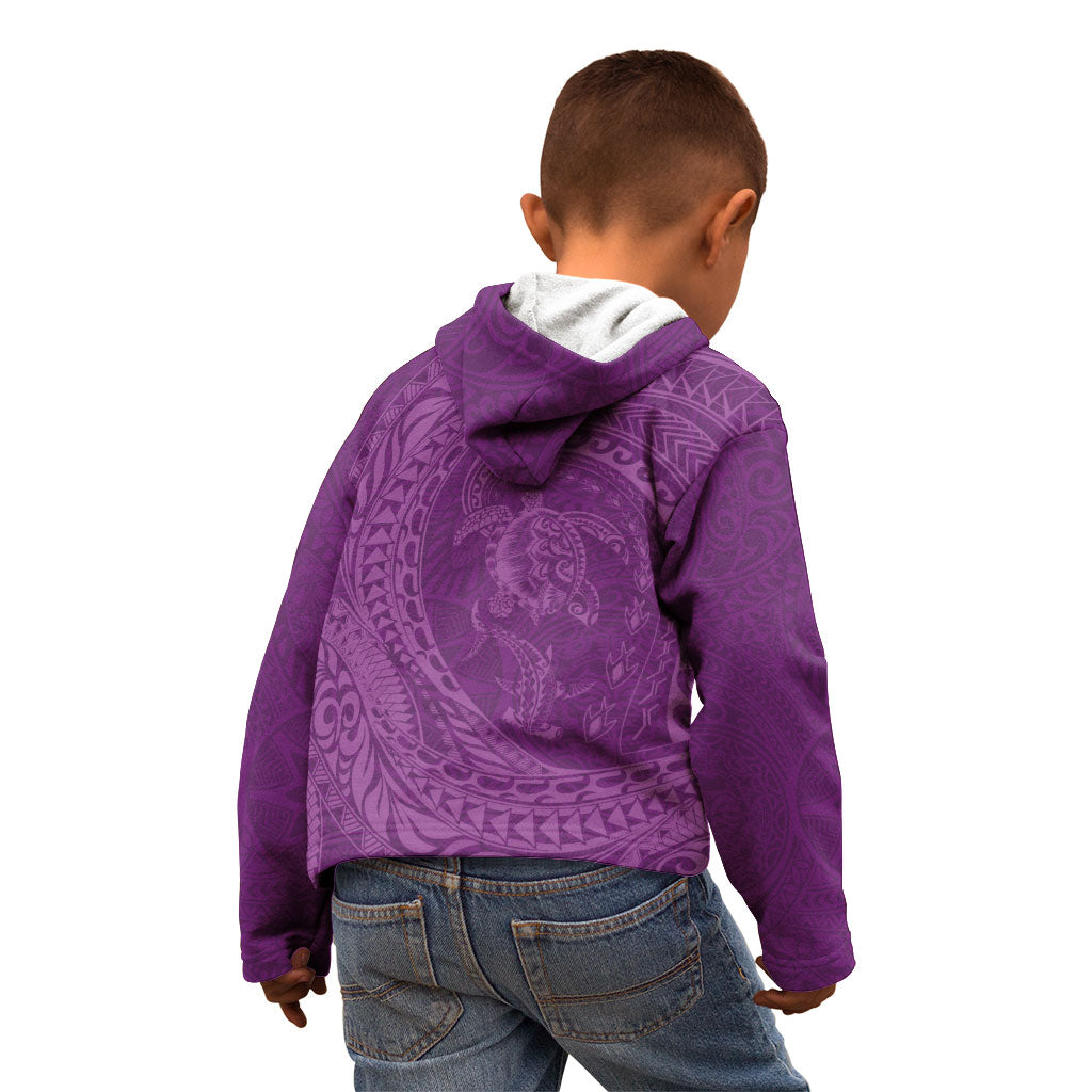 Hawaiian Turtle and Shark Kid Hoodie Kakau Tribal with Polynesian Pattern Pink Color