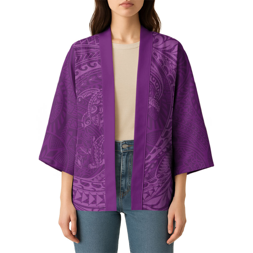 Hawaiian Turtle and Shark Kimono Kakau Tribal with Polynesian Pattern Pink Color