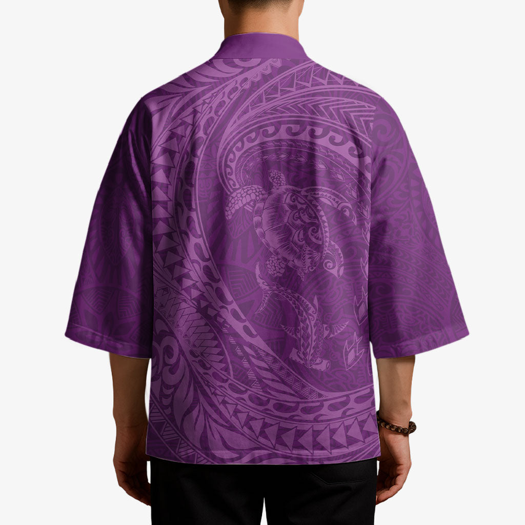 Hawaiian Turtle and Shark Kimono Kakau Tribal with Polynesian Pattern Pink Color