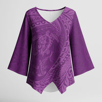 Hawaiian Turtle and Shark Kimono Sleeve Blouse Kakau Tribal with Polynesian Pattern Pink Color
