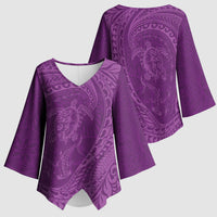 Hawaiian Turtle and Shark Kimono Sleeve Blouse Kakau Tribal with Polynesian Pattern Pink Color
