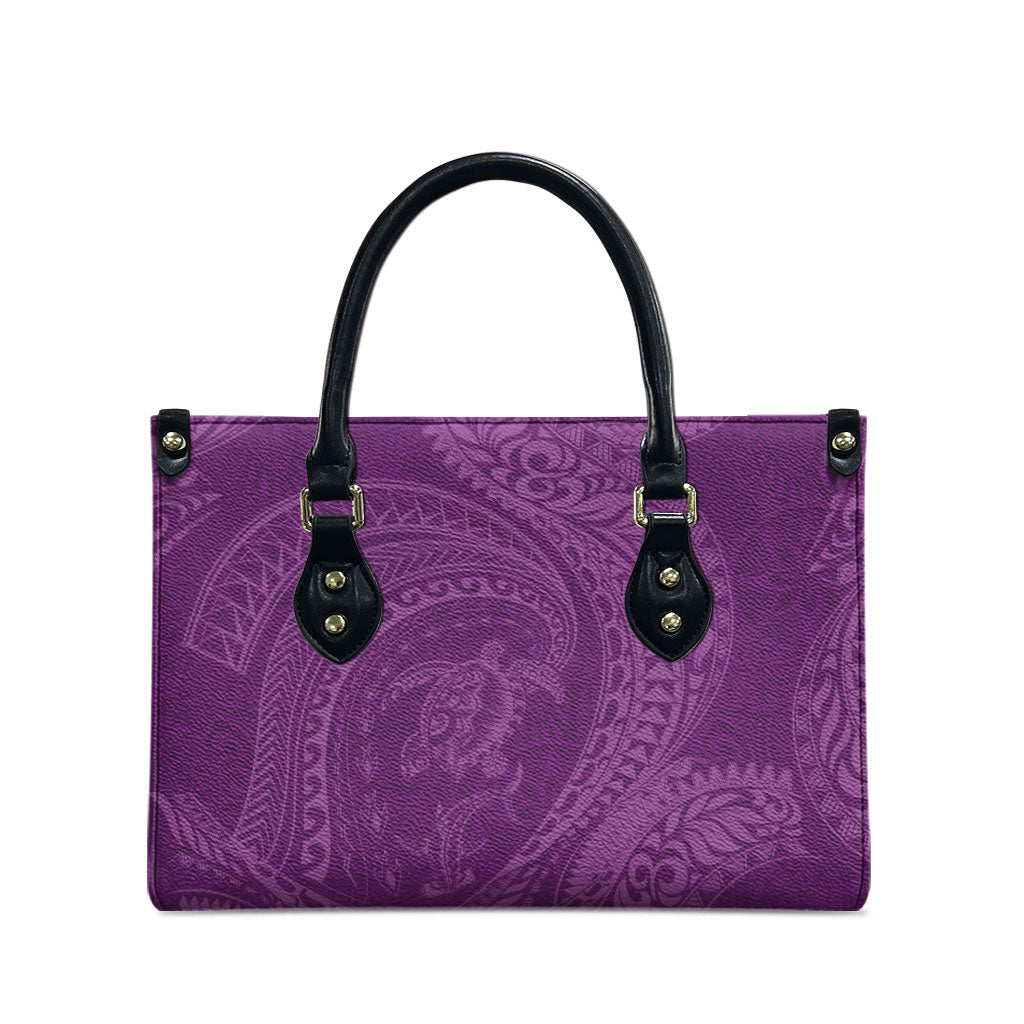 Hawaiian Turtle and Shark Leather Bag Kakau Tribal with Polynesian Pattern Pink Color