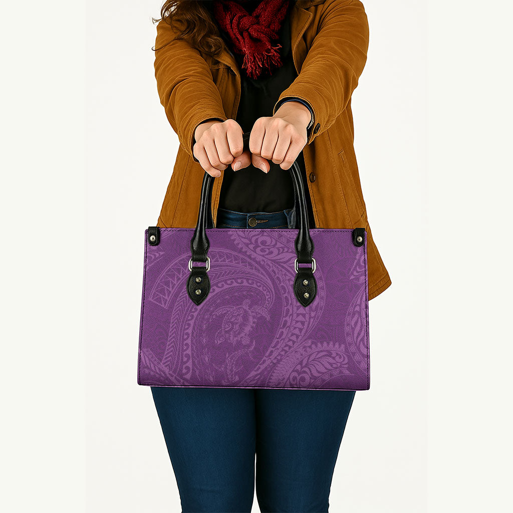 Hawaiian Turtle and Shark Leather Bag Kakau Tribal with Polynesian Pattern Pink Color