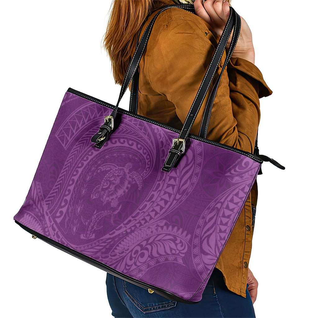 Hawaiian Turtle and Shark Leather Tote Bag Kakau Tribal with Polynesian Pattern Pink Color