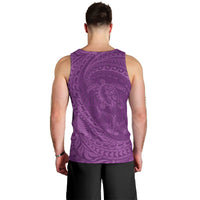 Hawaiian Turtle and Shark Men Tank Top Kakau Tribal with Polynesian Pattern Pink Color