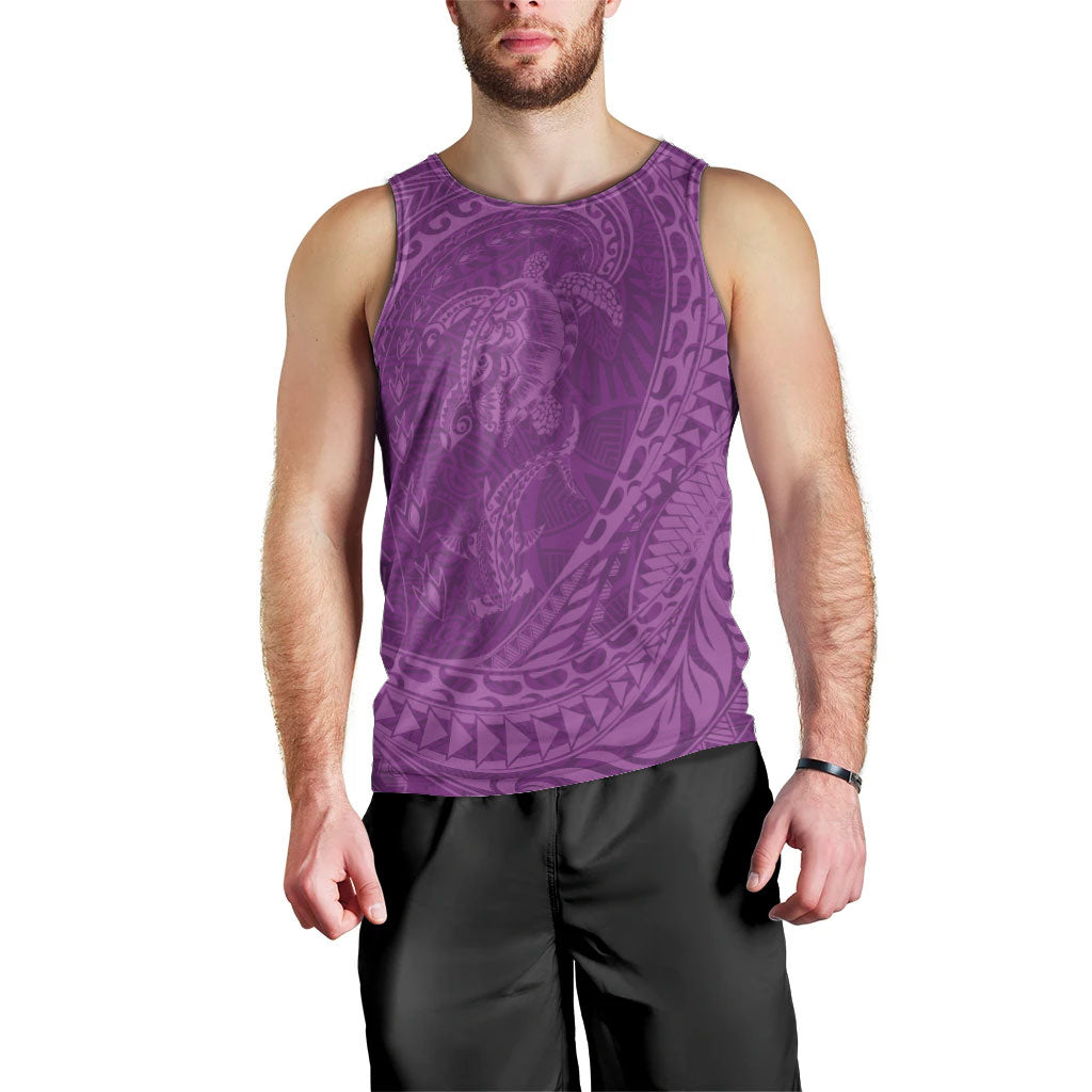 Hawaiian Turtle and Shark Men Tank Top Kakau Tribal with Polynesian Pattern Pink Color