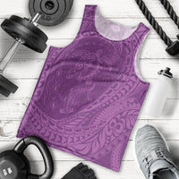 Hawaiian Turtle and Shark Men Tank Top Kakau Tribal with Polynesian Pattern Pink Color