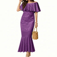 Hawaiian Turtle and Shark Mermaid Dress Kakau Tribal with Polynesian Pattern Pink Color