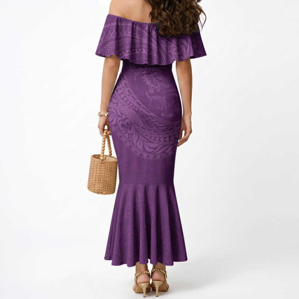 Hawaiian Turtle and Shark Mermaid Dress Kakau Tribal with Polynesian Pattern Pink Color
