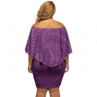 Hawaiian Turtle and Shark Off Shoulder Short Dress Kakau Tribal with Polynesian Pattern Pink Color