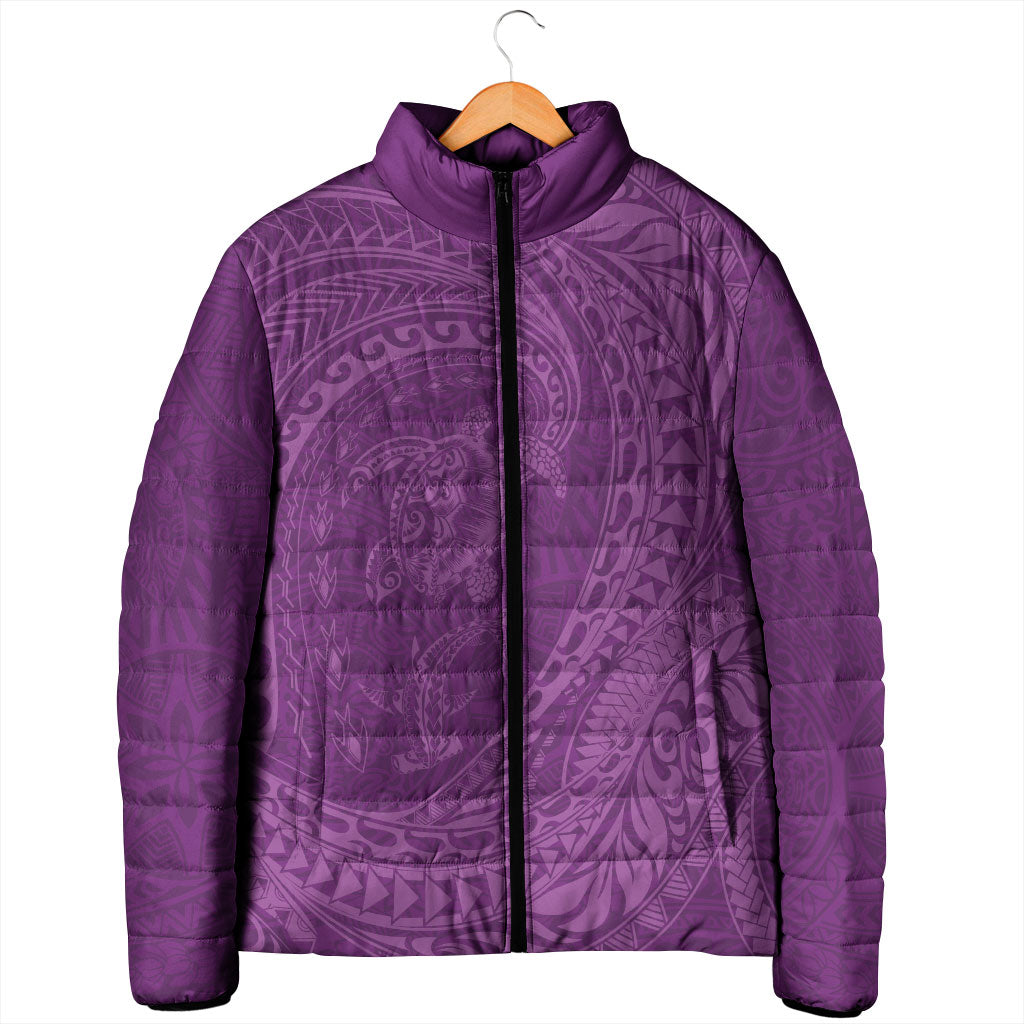 Hawaiian Turtle and Shark Padded Jacket Kakau Tribal with Polynesian Pattern Pink Color