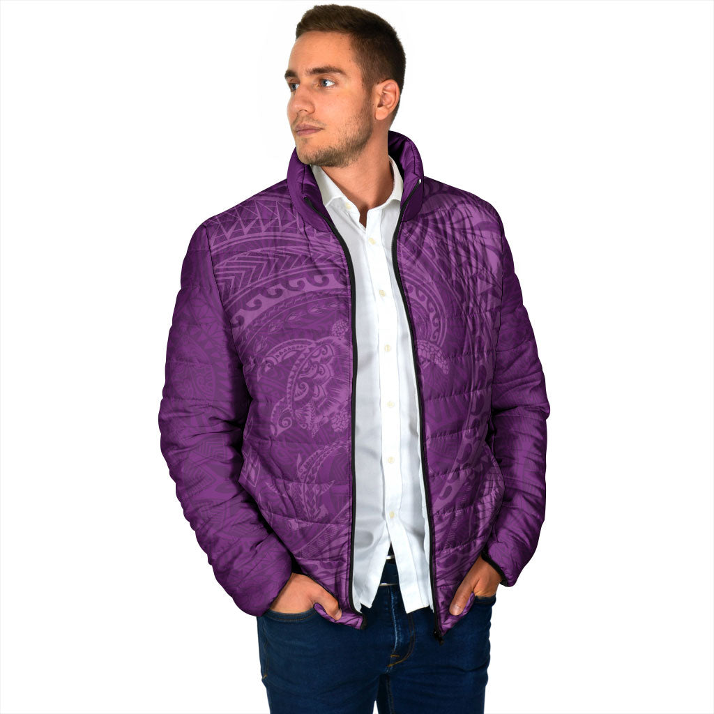 Hawaiian Turtle and Shark Padded Jacket Kakau Tribal with Polynesian Pattern Pink Color