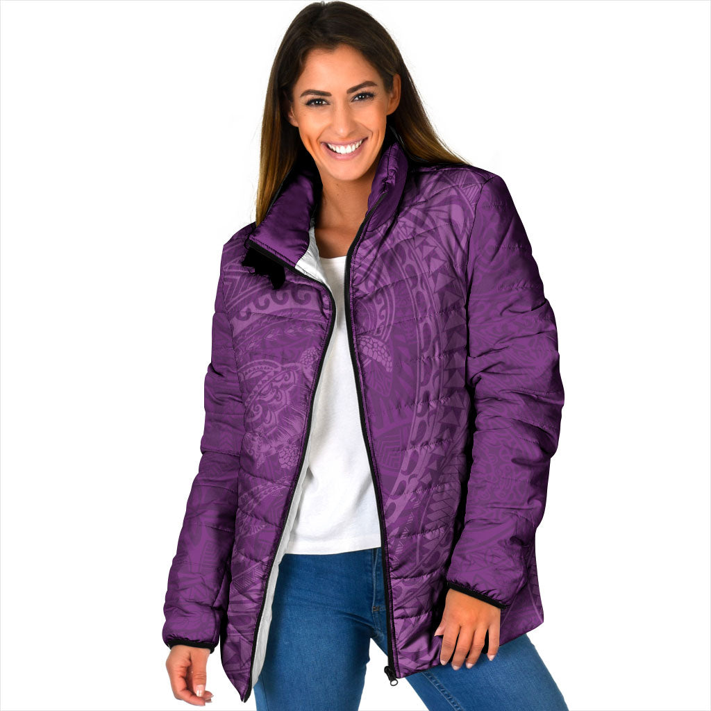 Hawaiian Turtle and Shark Padded Jacket Kakau Tribal with Polynesian Pattern Pink Color