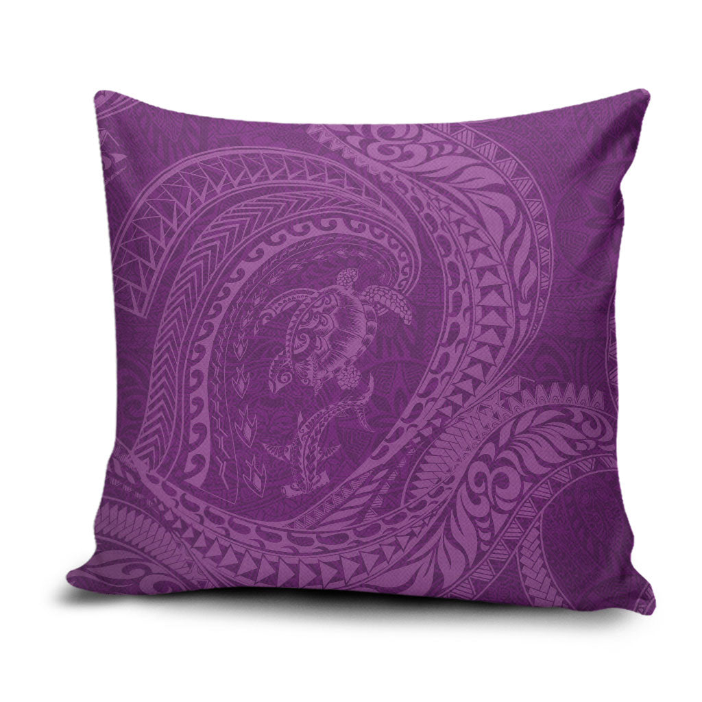 Hawaiian Turtle and Shark Pillow Cover Kakau Tribal with Polynesian Pattern Pink Color