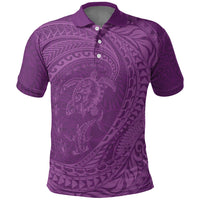 Hawaiian Turtle and Shark Polo Shirt Kakau Tribal with Polynesian Pattern Pink Color