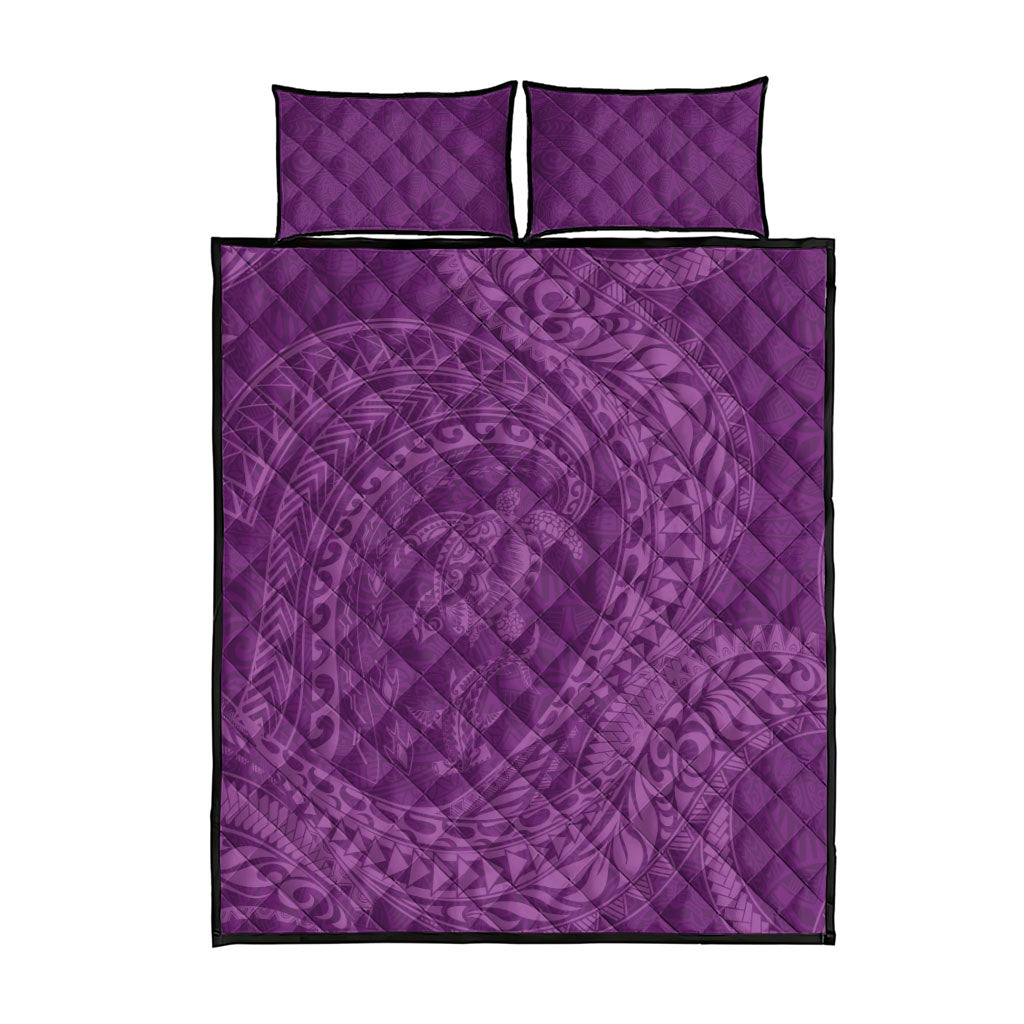 Hawaiian Turtle and Shark Quilt Bed Set Kakau Tribal with Polynesian Pattern Pink Color