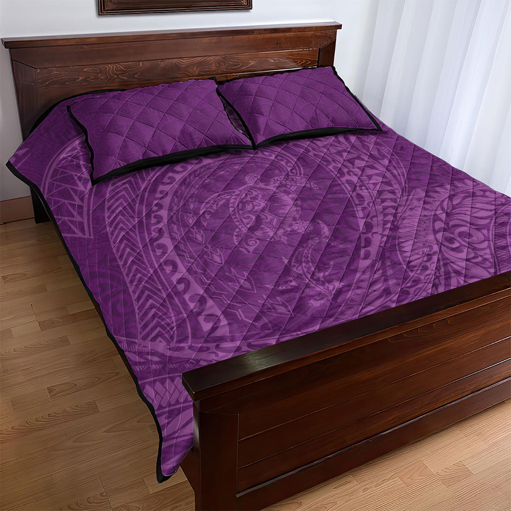 Hawaiian Turtle and Shark Quilt Bed Set Kakau Tribal with Polynesian Pattern Pink Color