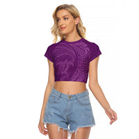 Hawaiian Turtle and Shark Raglan Cropped T Shirt Kakau Tribal with Polynesian Pattern Pink Color