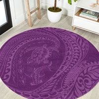 Hawaiian Turtle and Shark Round Carpet Kakau Tribal with Polynesian Pattern Pink Color