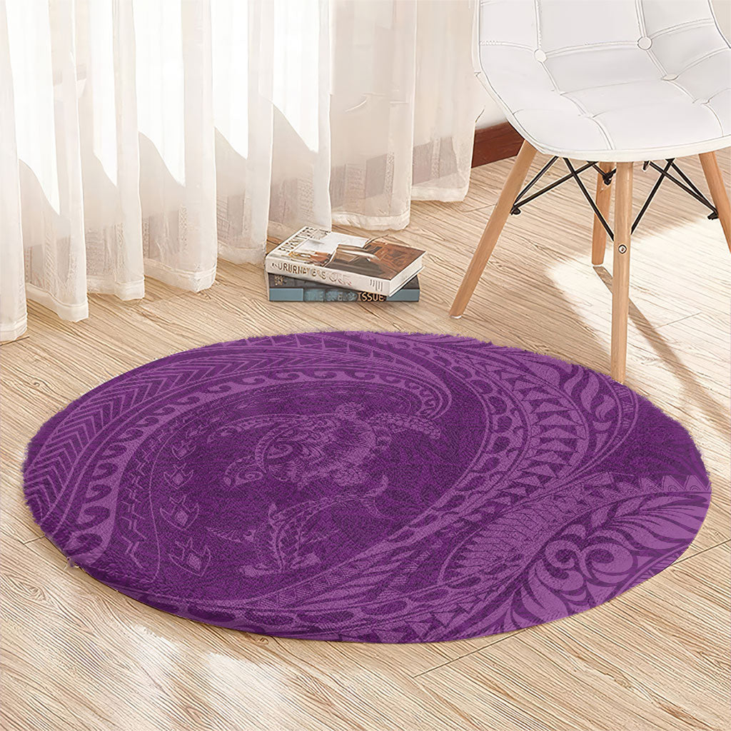 Hawaiian Turtle and Shark Round Carpet Kakau Tribal with Polynesian Pattern Pink Color