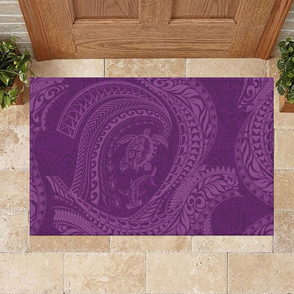 Hawaiian Turtle and Shark Rubber Doormat Kakau Tribal with Polynesian Pattern Pink Color
