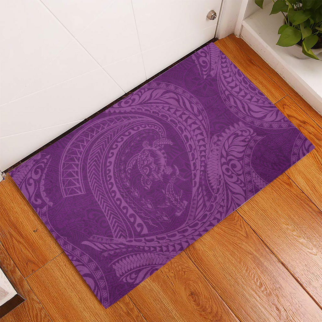 Hawaiian Turtle and Shark Rubber Doormat Kakau Tribal with Polynesian Pattern Pink Color
