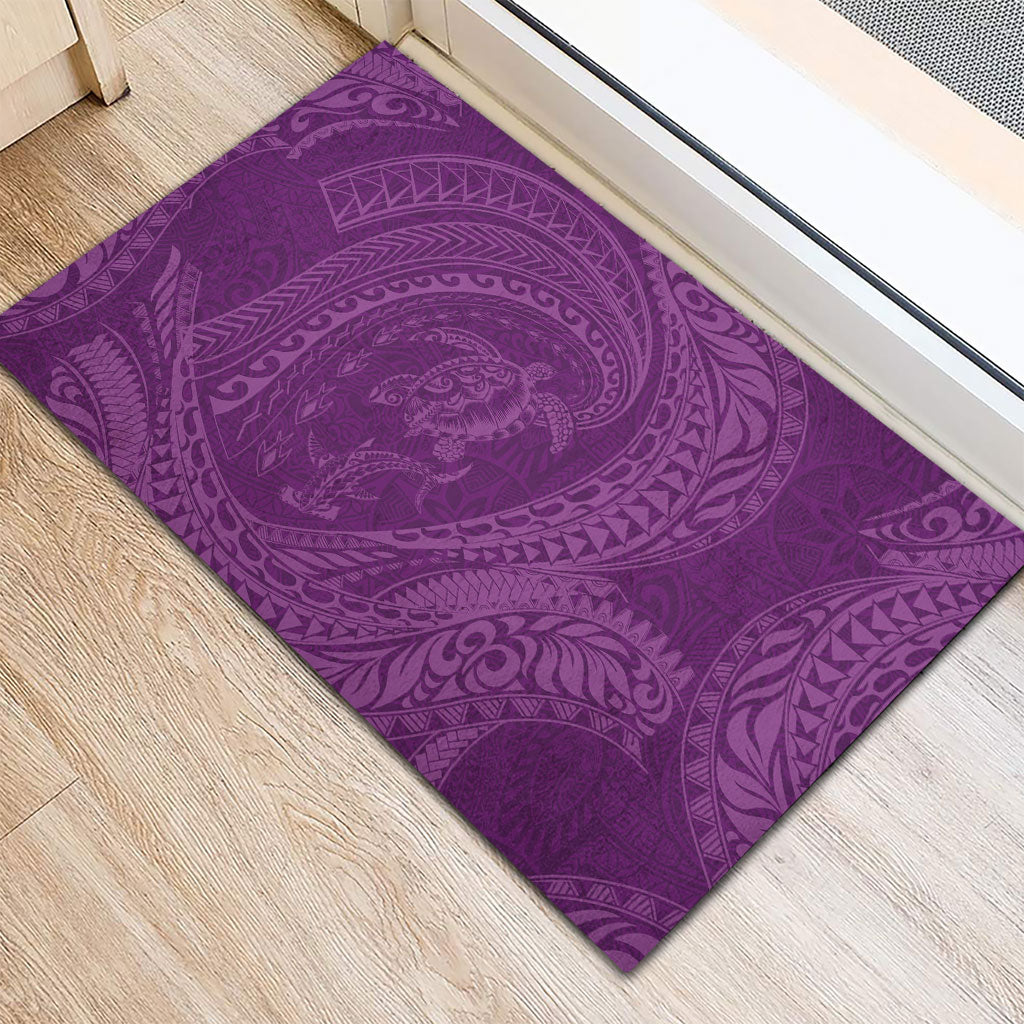 Hawaiian Turtle and Shark Rubber Doormat Kakau Tribal with Polynesian Pattern Pink Color